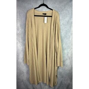 Lane Bryant Tan Ribbed Open Front‎ Duster Cardigan Sweater Long Sleeve Plus Size
